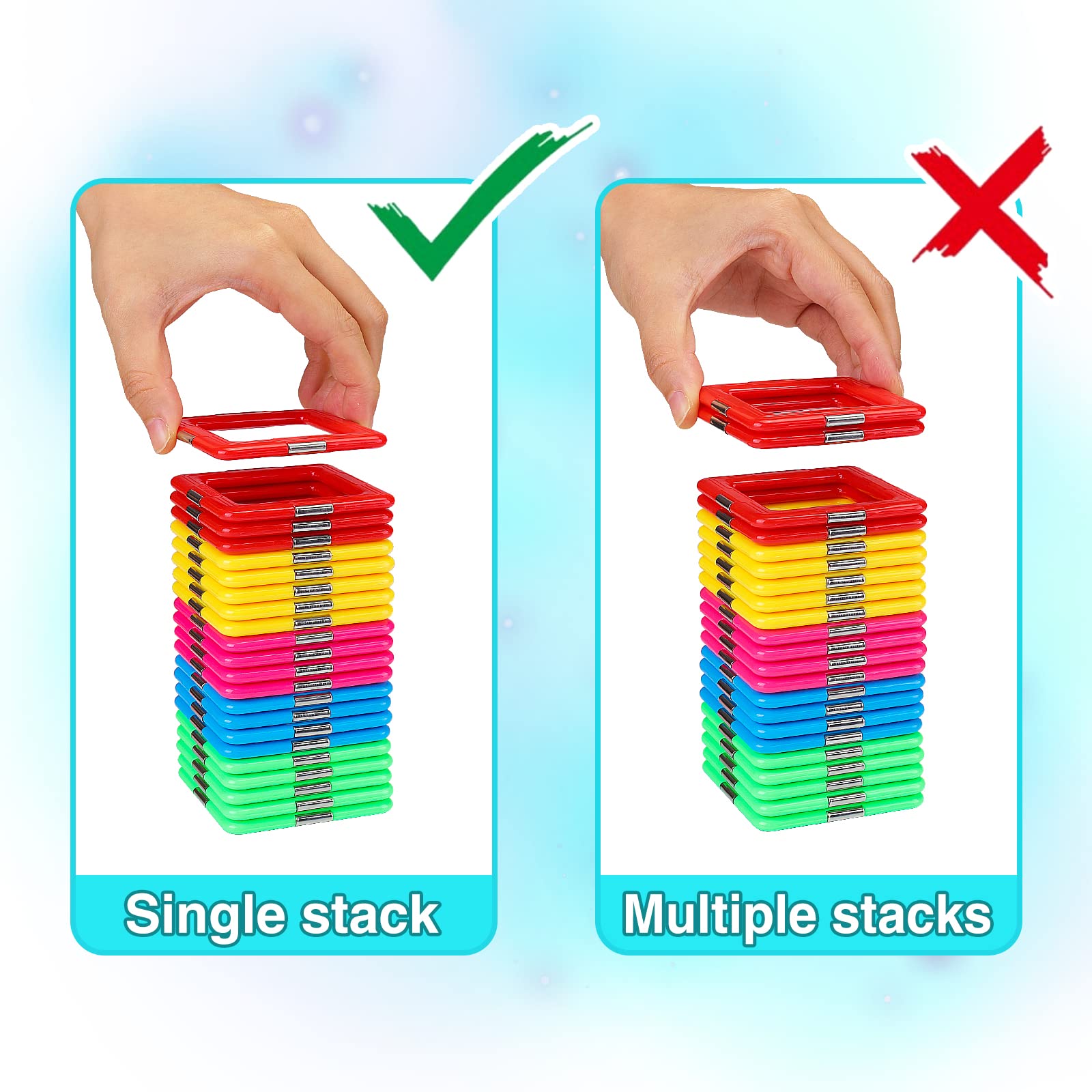 idoot Magnetic Tiles Blocks Building Toys for Kids, Magnet STEM Toys for 3+ Year Old Boys and Girls Learning by Playing Set Christmas Birthday Gifts with Storage Bags