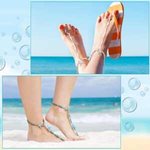 Yinkin 4 Pairs Foot Jewelry Anklet Bead Barefoot Sandals Anklet for Sandals Beach Wedding Ankle Bracelets Ring Foot Chain Jewelry for Women and Girls