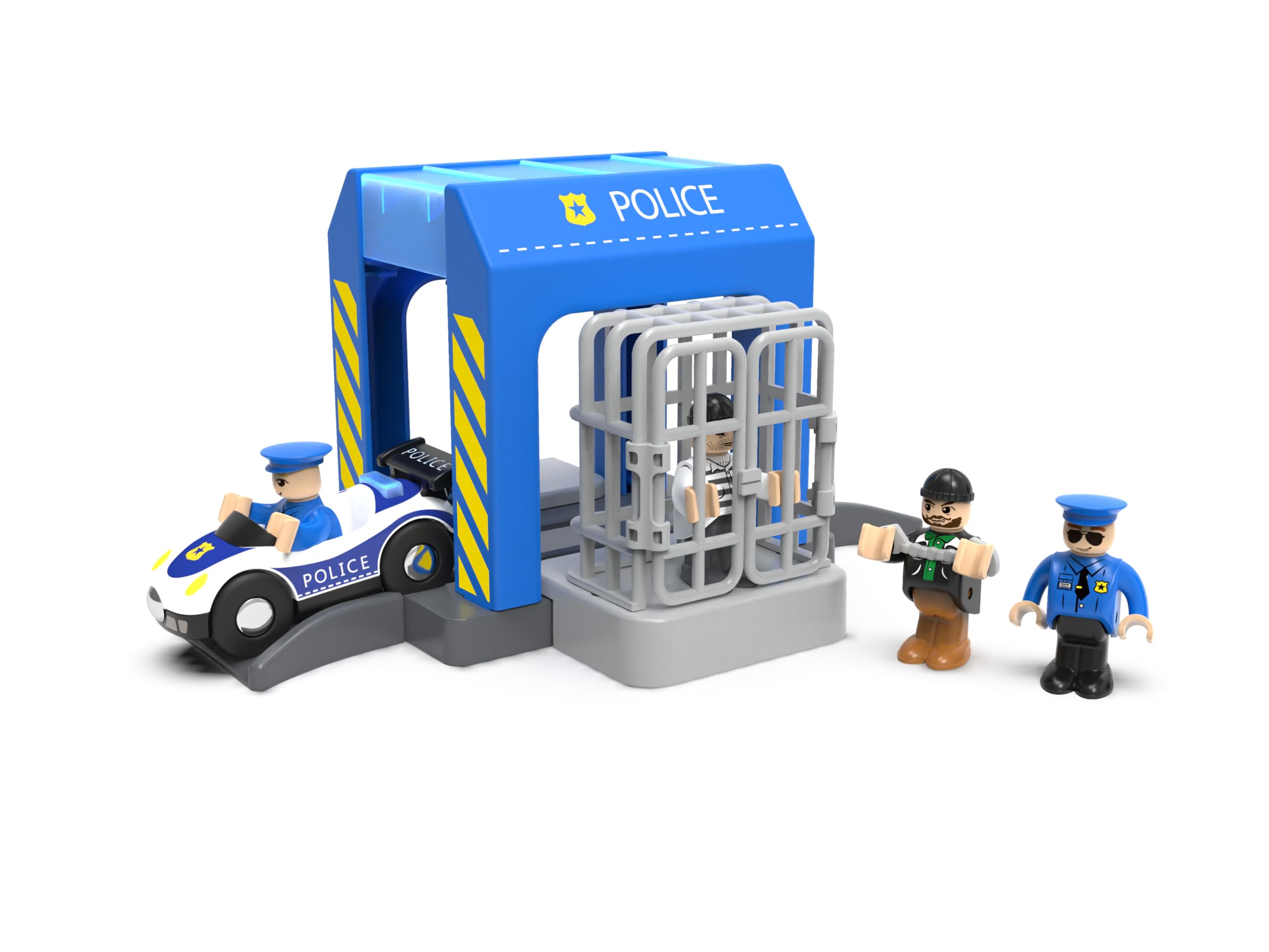 Wooden Train Tracks Accessories, Train Set Piece of Police Station Compatible with All Railroad Track Collection, Train Toys Expansion Pack for Kids Ages 3 and Up.