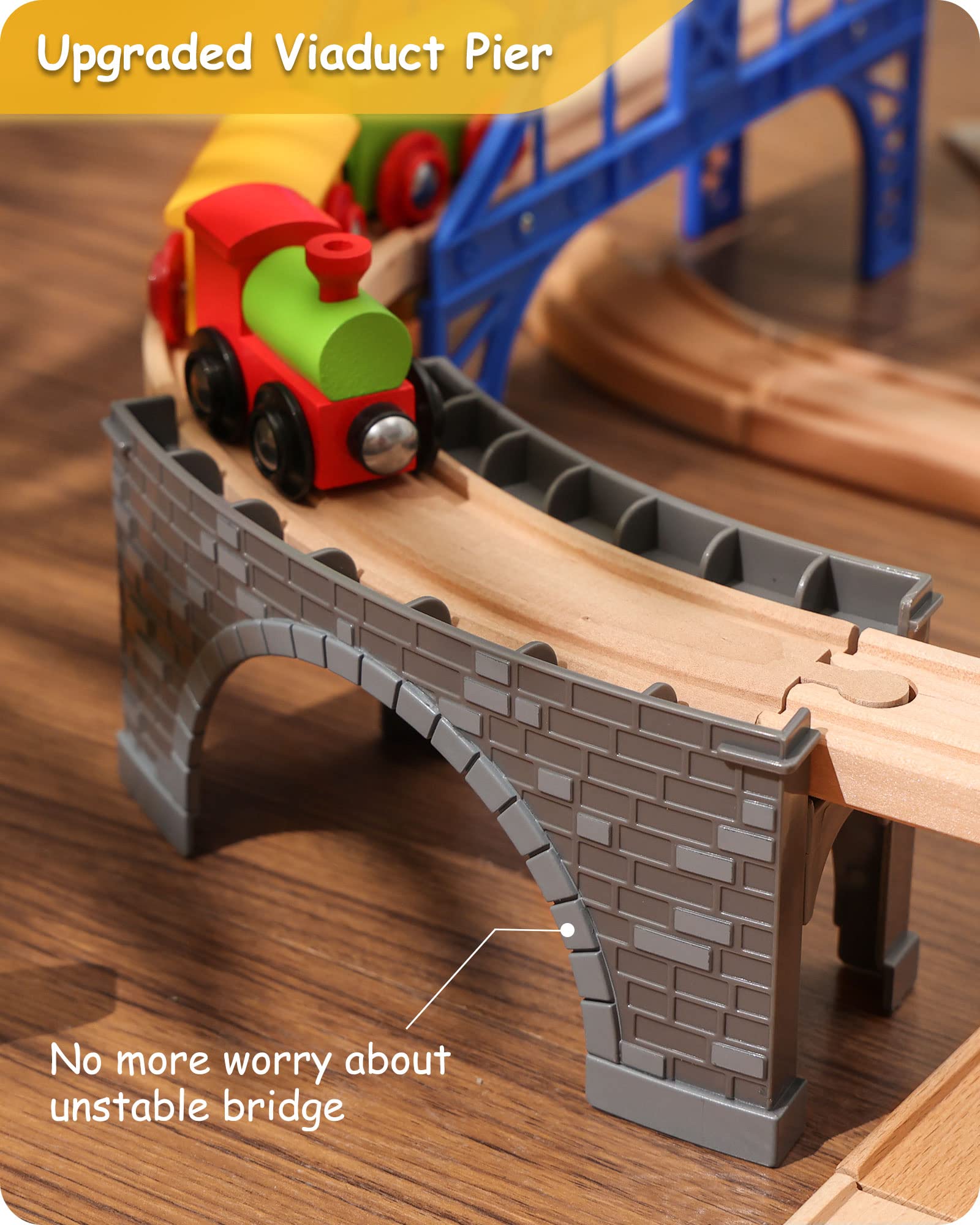 SainSmart Jr. Wooden Train Set 60pcs for Toddlers, Wood Highway and Train Track with More Cars Fits Brio, Thomas, Melissa and Doug for 3 4 5 Years Old Boys and Girls