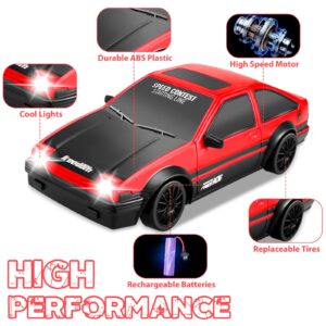 YUAN PLAN RC Drift Car, Mini RC Drift Car for Adults 1:24 Remote Control High Speed Race Drifting Cars, 2.4GHz 4WD Racing Hobby Toy Car with Headlight for Boys and Girls and Adults (Red)