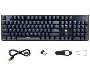 hexgears g5 2.4g wireless mechanical keyboard 104 key, wireless and type-c wired connection, full-size, blue backlit, windows and mac os compatible black keyboard kailh box white switches