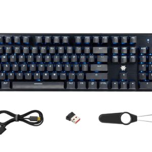 Hexgears G5 2.4G Wireless Mechanical Keyboard 104 Key, Wireless and Type-C Wired Connection, Full-Size, Blue Backlit, Windows and Mac OS Compatible Black Keyboard Kailh Box White Switches