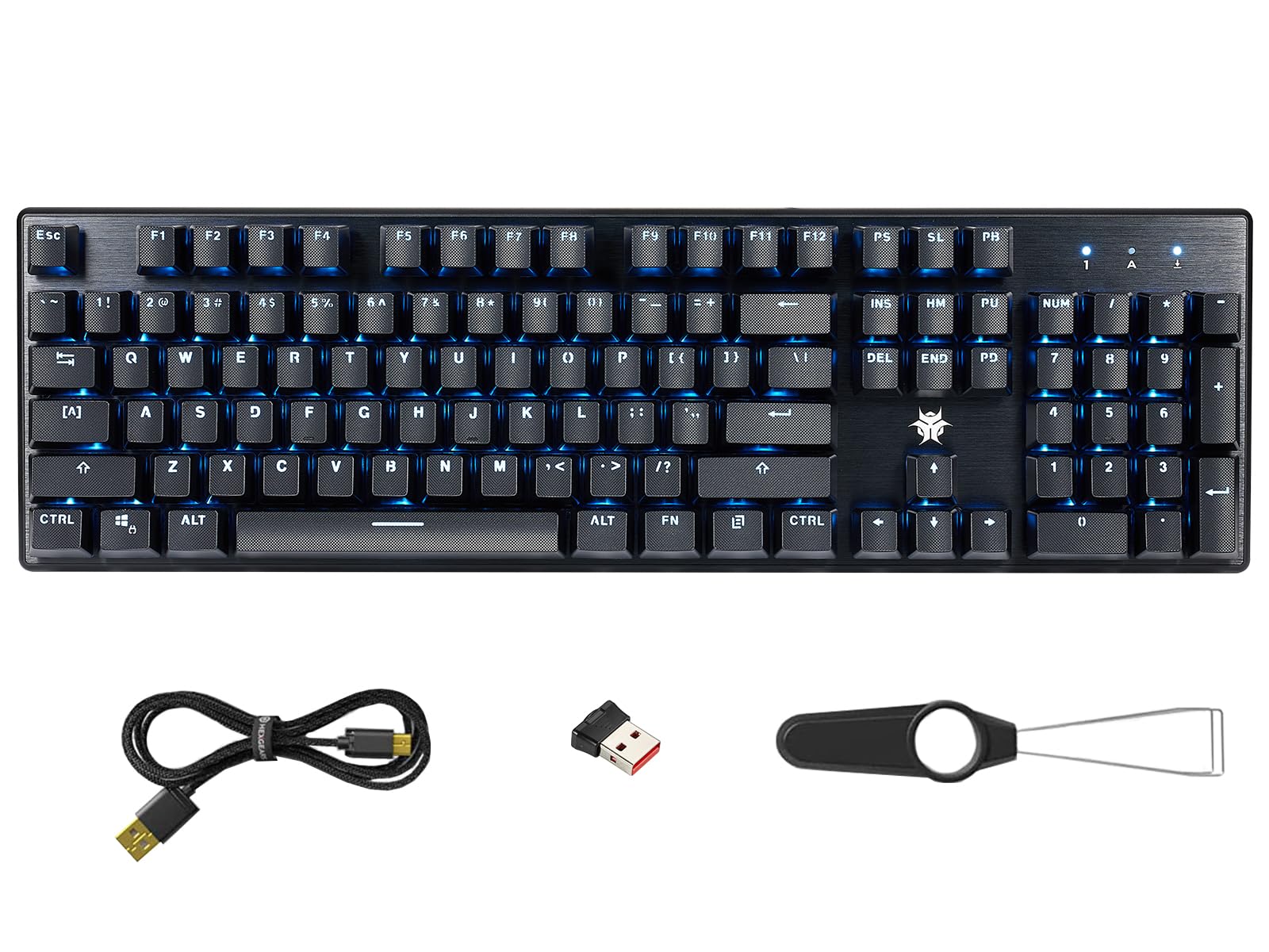 Hexgears G5 2.4G Wireless Mechanical Keyboard 104 Key, Wireless and Type-C Wired Connection, Full-Size, Blue Backlit, Windows and Mac OS Compatible Black Keyboard Kailh Box White Switches