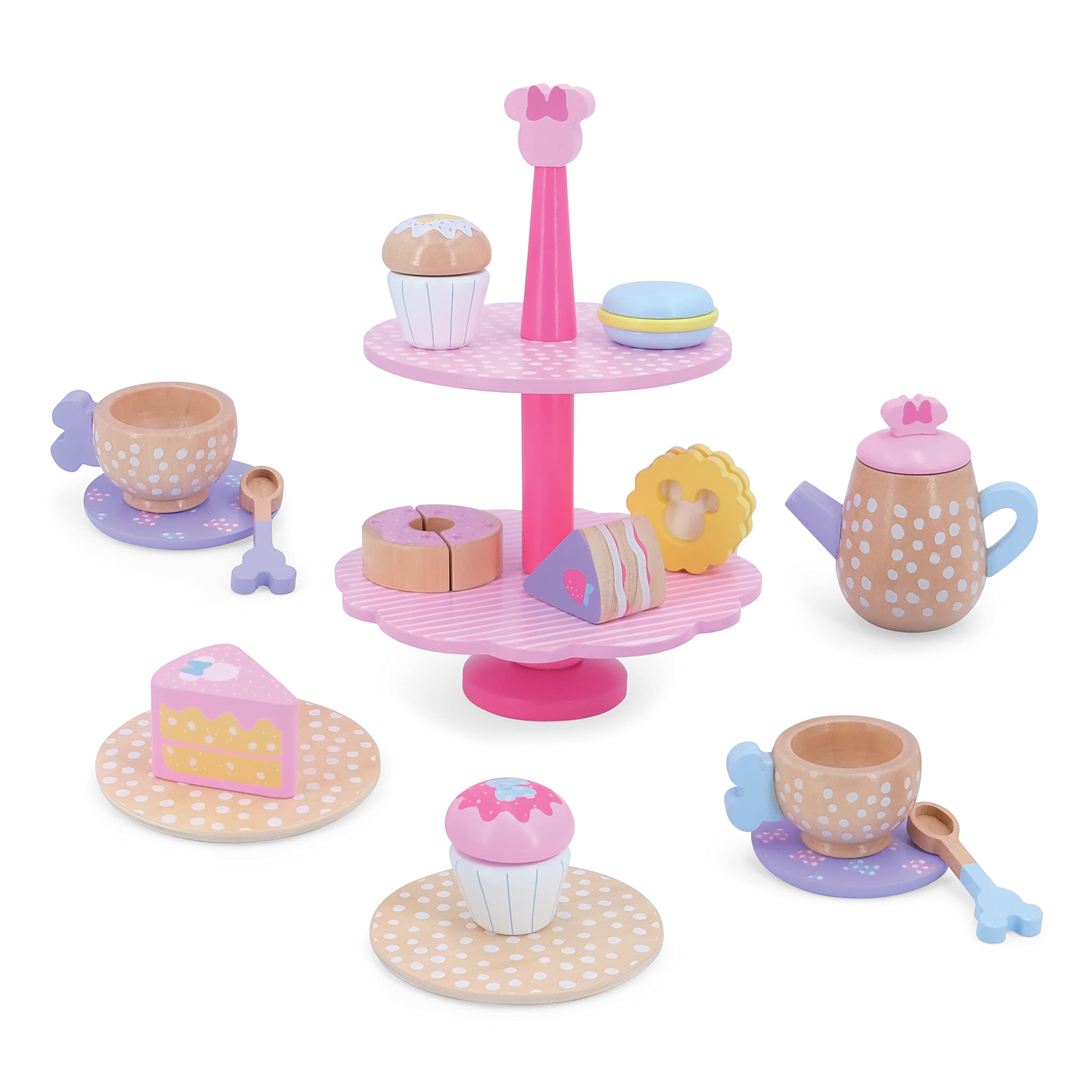 Just Play Disney Wooden Toys Minnie Mouse Tea Set, Pretend Play, Officially Licensed Kids Toys for Ages 3 Up, Amazon Exclusive