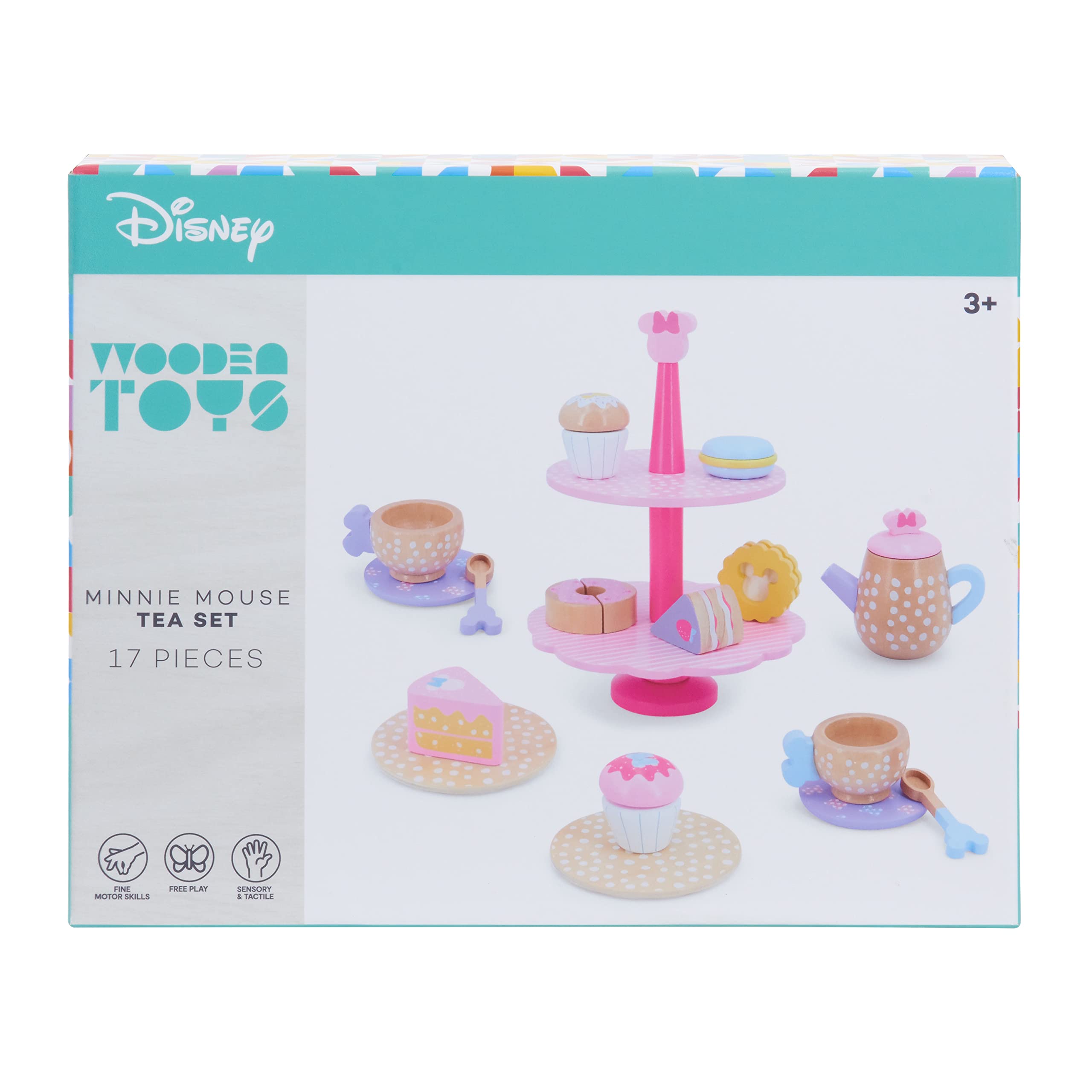 Just Play Disney Wooden Toys Minnie Mouse Tea Set, Pretend Play, Officially Licensed Kids Toys for Ages 3 Up, Amazon Exclusive