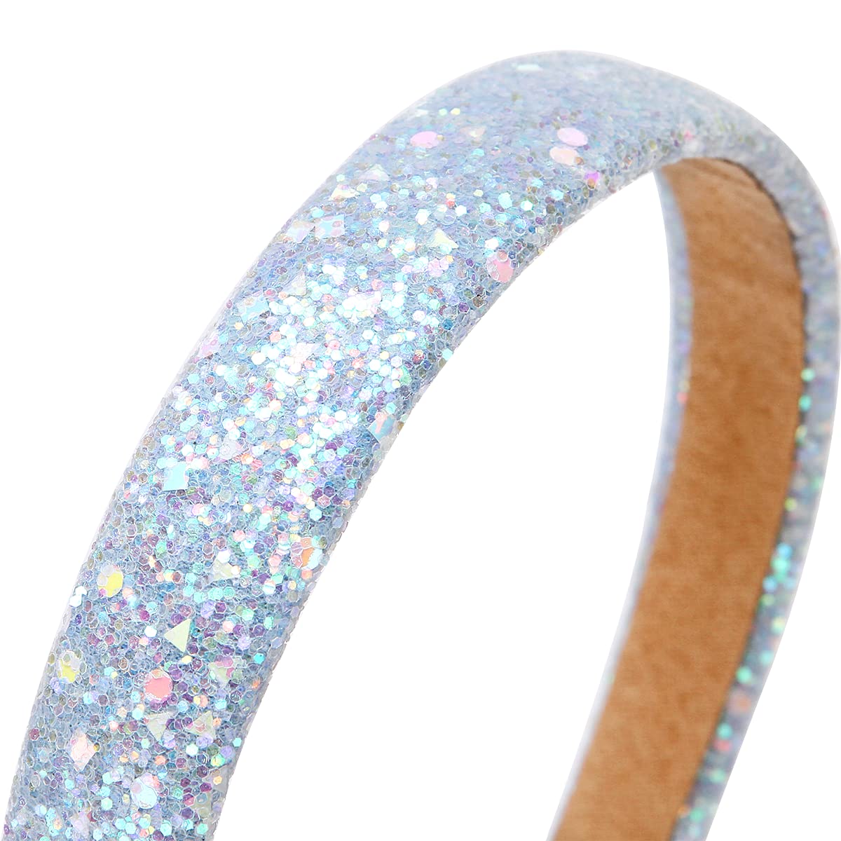 LONEEDY 3 Pack Glitter Sequins Sparkly Hard Headbands for Kids Wide Padded Hair Bands Fashion Cute Daily Accessories for Girls and Women (pink + sky blue + white)