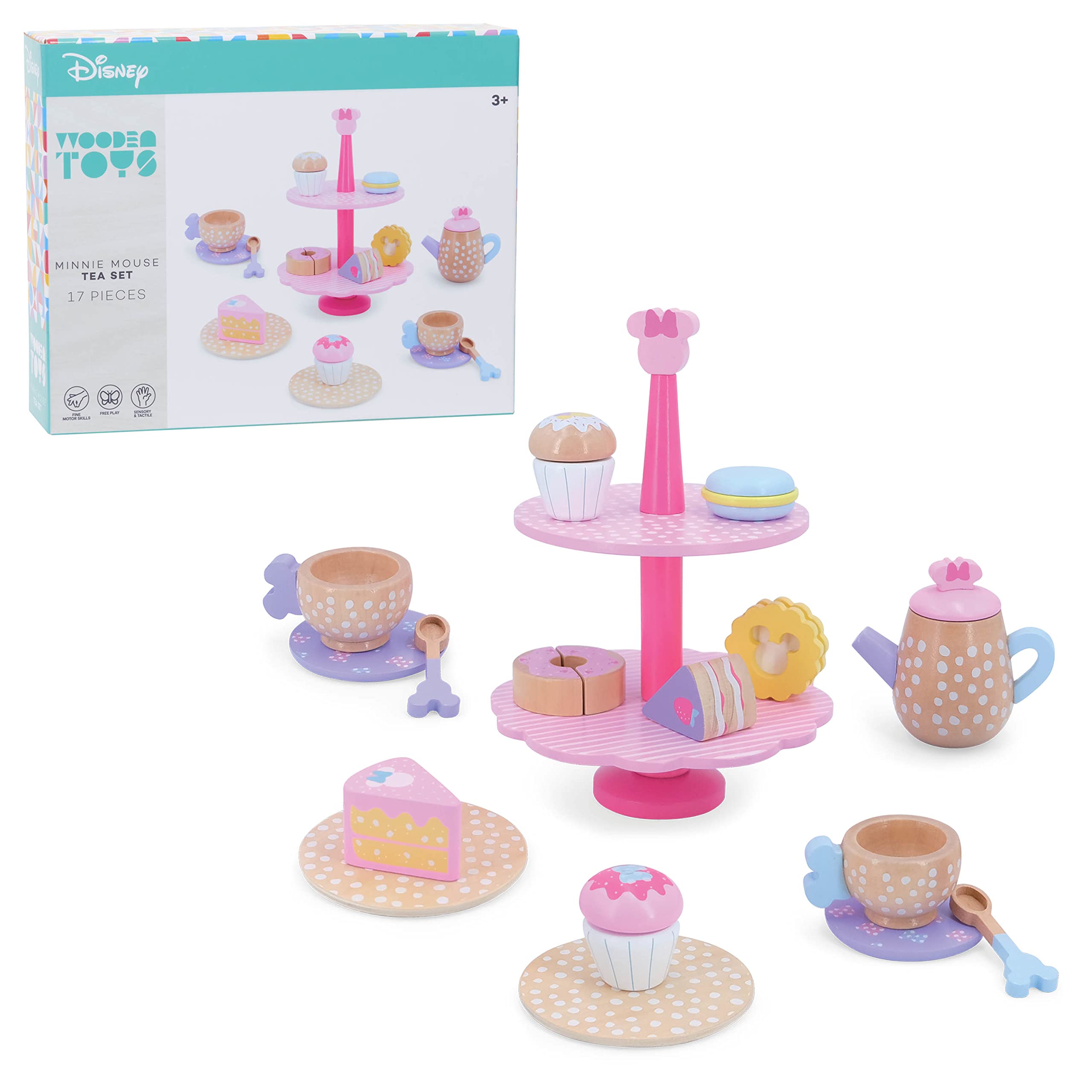 Just Play Disney Wooden Toys Minnie Mouse Tea Set, Pretend Play, Officially Licensed Kids Toys for Ages 3 Up, Amazon Exclusive