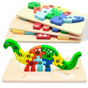 4 pack wooden animal puzzles for toddlers 1 2 3 4 years old boys & girls, montessori toys for kids ages 1-4 with 4 animal patterns, preschool educational toys bright vibrant color shapes