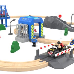 Wooden Train Tracks Accessories, Train Set Piece of Police Station Compatible with All Railroad Track Collection, Train Toys Expansion Pack for Kids Ages 3 and Up.