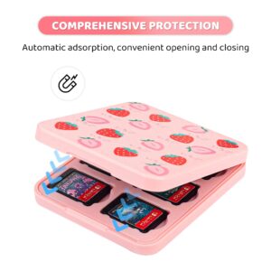 FANPL Game Case Holder for Nintendo Switch/ OLED/ Lite,12 Game Card and 12 Micro SD Card Slots Portable Storage Case for Switch, Cute Switch Cartridge Box with Hard Shell & Soft Liner-Pink Strawberry