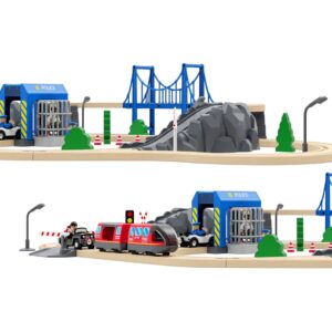 Wooden Train Tracks Accessories, Train Set Piece of Police Station Compatible with All Railroad Track Collection, Train Toys Expansion Pack for Kids Ages 3 and Up.