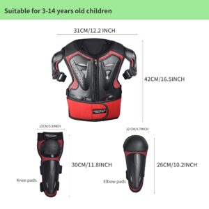 ElCYCO Kids Motorcycle Armor Suit Dirt Bike Gear Chest Protector Motocross for Kids Dirt Bike Chest Protective Gear with Elbow Knee Pads Guards for Cycling(red)