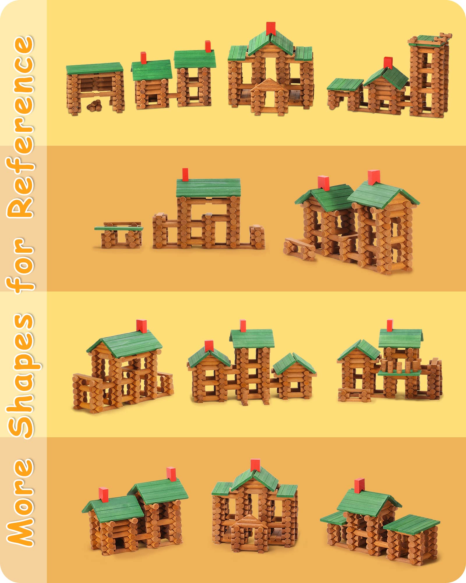 SainSmart Jr. 665 PCS Wooden Log Cabin Set Building House Toy for Toddlers, Classical STEM Construction Kit Compatible with Lincoln Logs for 3+ Kids