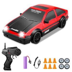 yuan plan rc drift car, mini rc drift car for adults 1:24 remote control high speed race drifting cars, 2.4ghz 4wd racing hobby toy car with headlight for boys and girls and adults (red)