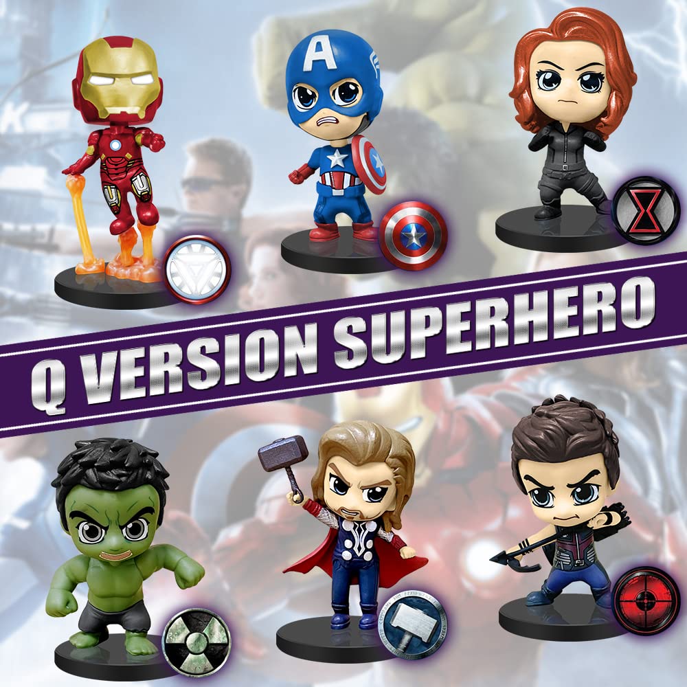 6 Pcs Superhero Anime Movie Adventures Action Figures Set,Super Hero Toys,Hero Cake Toppers Collectibles with Bases for Boys & Girls' Birthday Party Favors Supplies Decorations