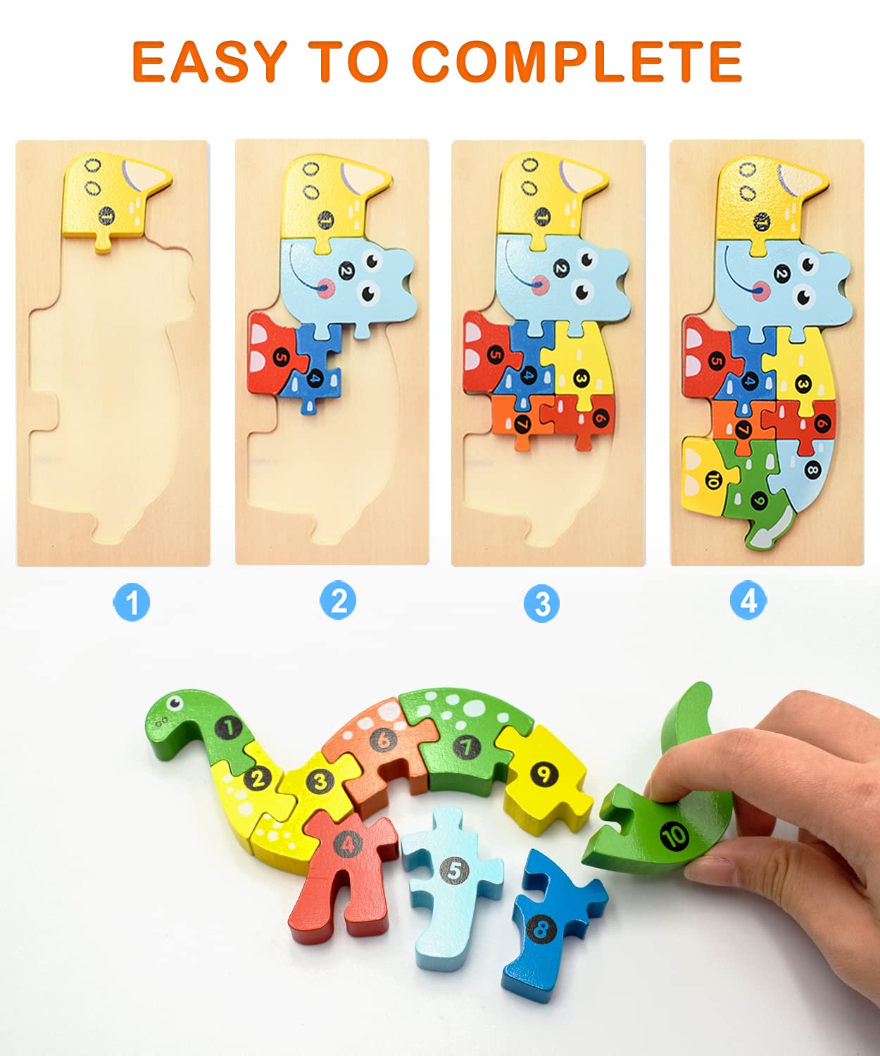 4 Pack Wooden Animal Puzzles for Toddlers 1 2 3 4 Years Old Boys & Girls, Montessori Toys for Kids Ages 1-4 with 4 Animal Patterns, Preschool Educational Toys Bright Vibrant Color Shapes