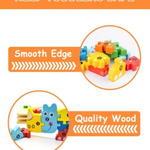 4 Pack Wooden Animal Puzzles for Toddlers 1 2 3 4 Years Old Boys & Girls, Montessori Toys for Kids Ages 1-4 with 4 Animal Patterns, Preschool Educational Toys Bright Vibrant Color Shapes