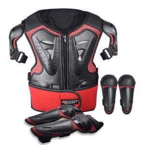 elcyco kids motorcycle armor suit dirt bike gear chest protector motocross for kids dirt bike chest protective gear with elbow knee pads guards for cycling(red)