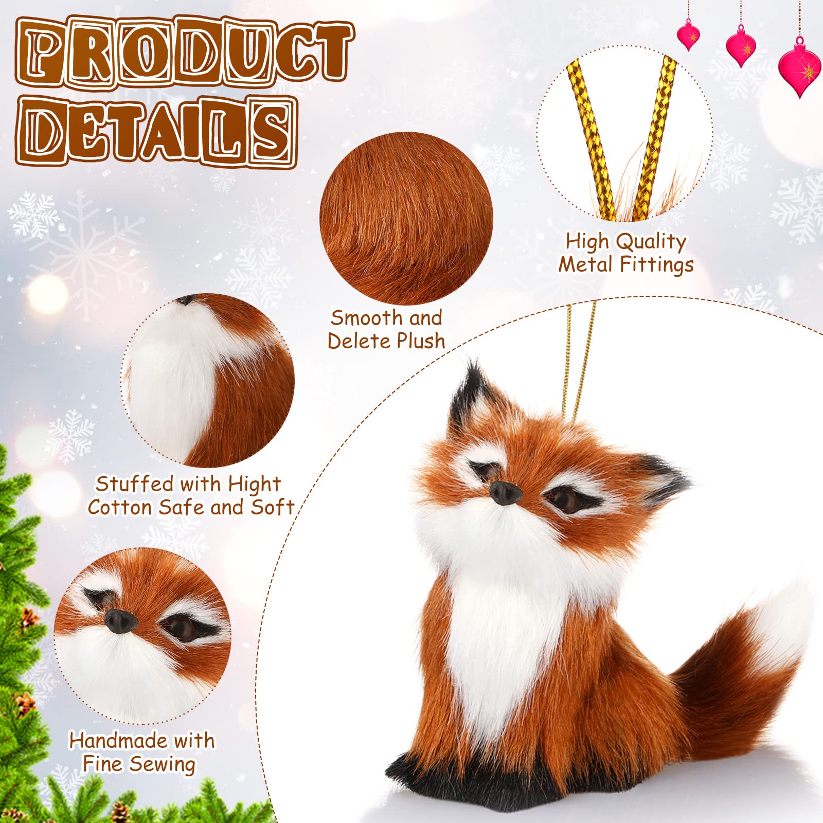 7 Pcs Mini Fox Plush Toys Stuffed Animal Christmas Tree Hanging Ornaments Simulation Squatting Fox Model Home Decoration Static Action Figures Fox Sleeping for Home Office Bag Decoration, 5 Inches