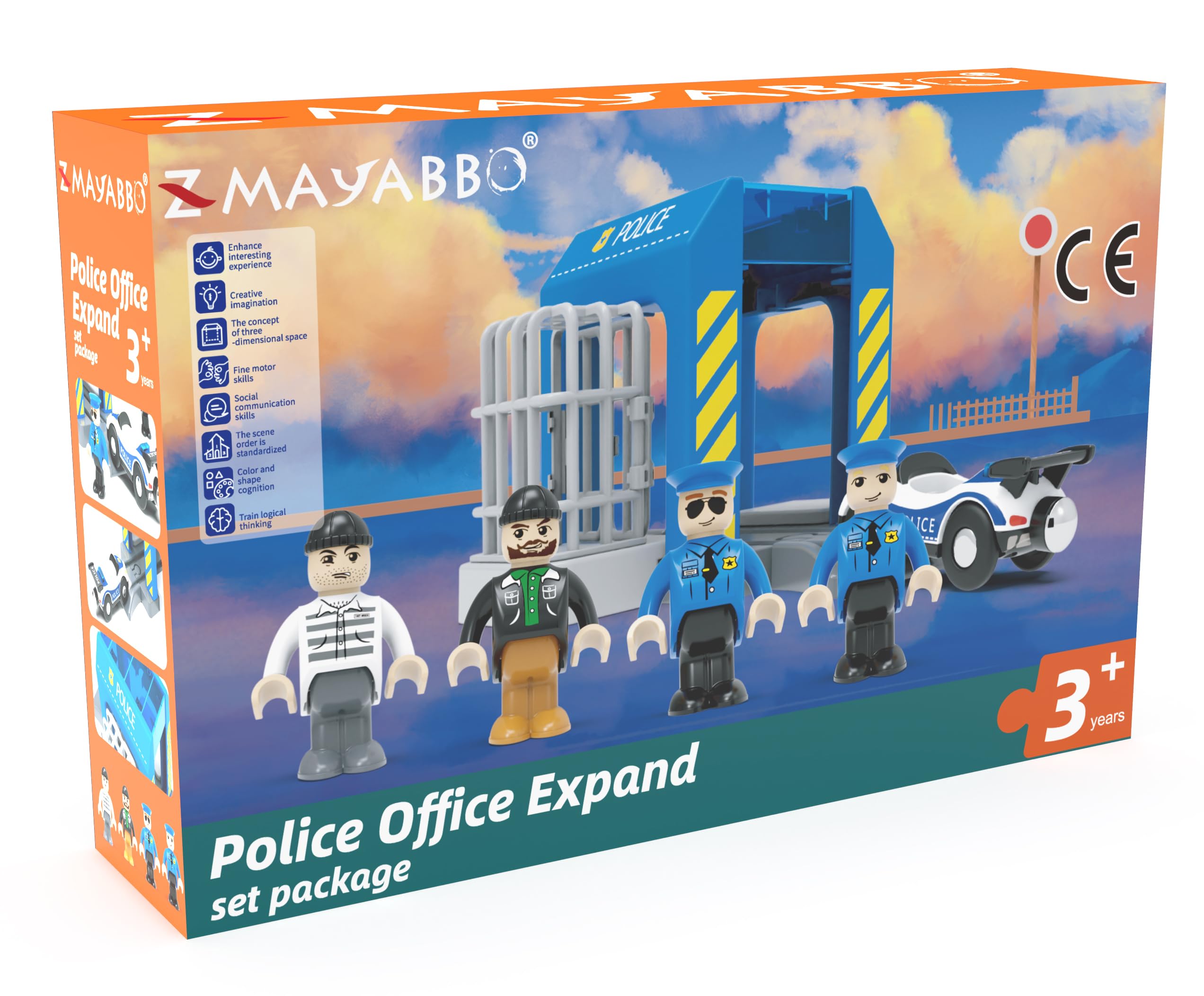 Wooden Train Tracks Accessories, Train Set Piece of Police Station Compatible with All Railroad Track Collection, Train Toys Expansion Pack for Kids Ages 3 and Up.