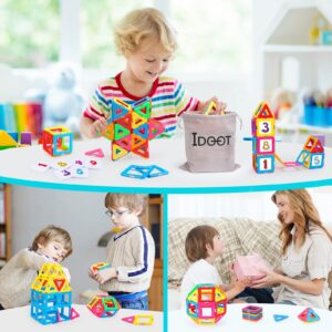 idoot Magnetic Tiles Blocks Building Toys for Kids, Magnet STEM Toys for 3+ Year Old Boys and Girls Learning by Playing Set Christmas Birthday Gifts with Storage Bags