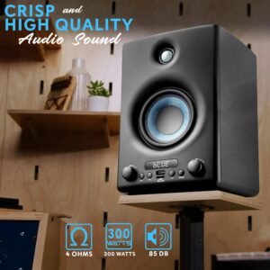 PyleUsa HiFi Active Bookshelf Speaker with Bluetooth - Audio Stereo Monitor Speaker System, 300W, Quality Sound for PC, TV, Desktops, w/USB, Micro SD, RCA Input, Black - PBKSP33BK