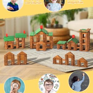 SainSmart Jr. 665 PCS Wooden Log Cabin Set Building House Toy for Toddlers, Classical STEM Construction Kit Compatible with Lincoln Logs for 3+ Kids