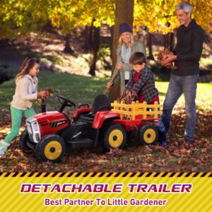 Kids Ride on Tractor with Remote Control, 12V Battery Powered Electric Tractor for Kids Bluetooth Music/USB, 3-Gear-Shift, Safety Belt, 25W Dual Motors, 7-LED Lights