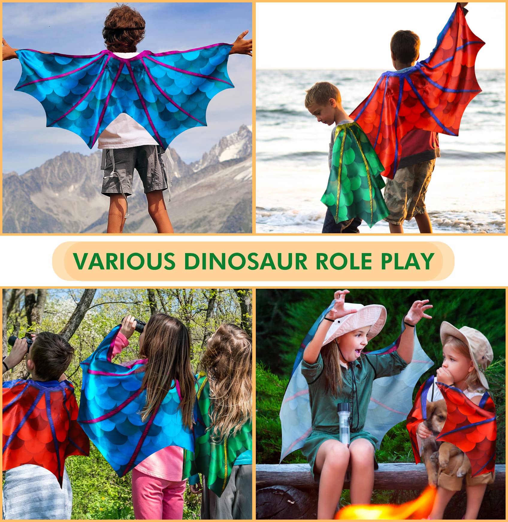 Creatoy Dragon-Wings bulk Kids Dress-Up Costume for Boys Girls Dinosaur Cape with dragon masks Toddler Dragon Party decorations Birthday Gifts Halloween Supplies