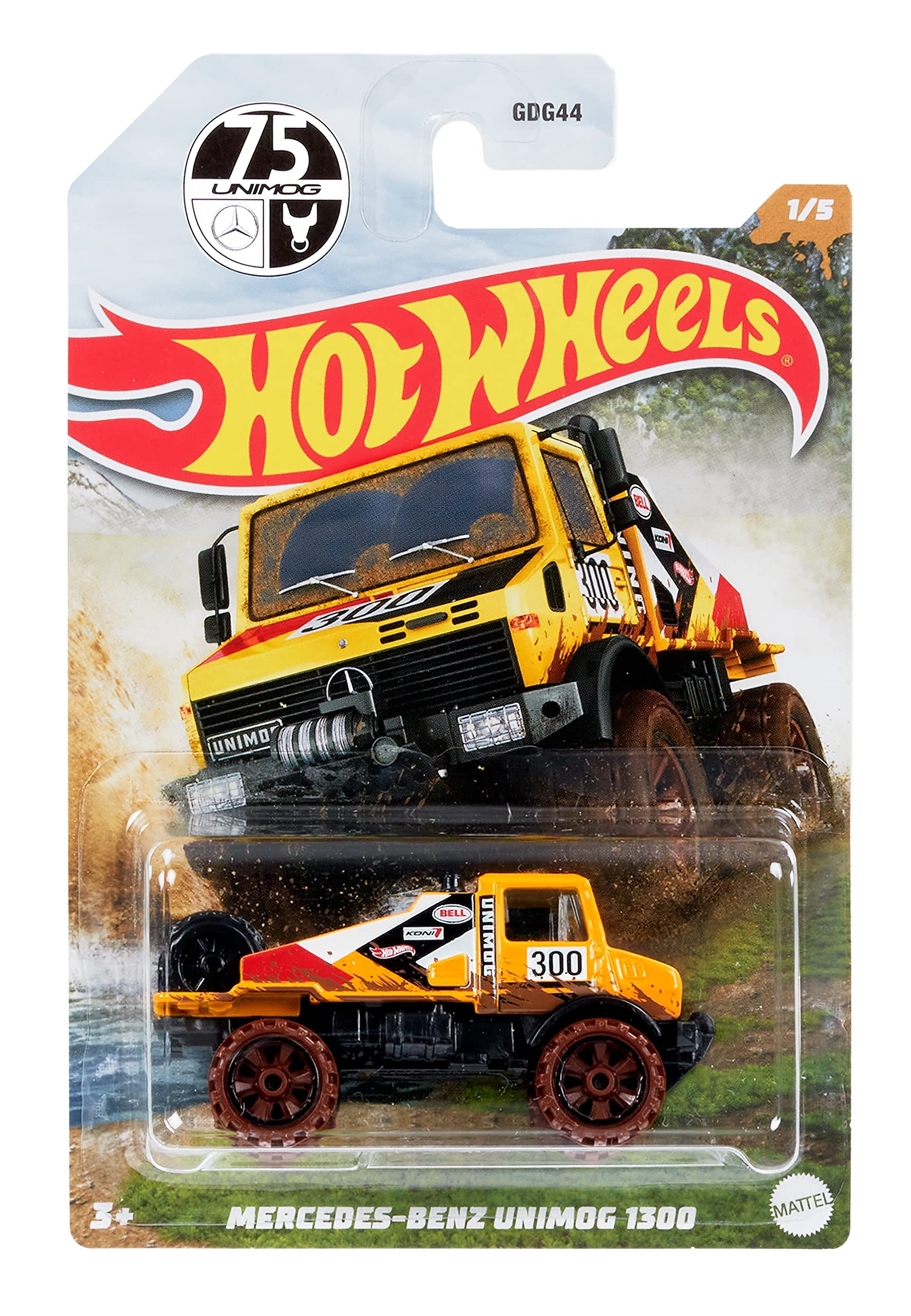 Hot Wheels - Mercedes-Benz Unimog 1300 - Off -Road Mud Runners 1/5 [Yellow]