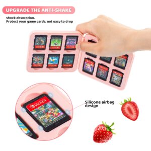 FANPL Game Case Holder for Nintendo Switch/ OLED/ Lite,12 Game Card and 12 Micro SD Card Slots Portable Storage Case for Switch, Cute Switch Cartridge Box with Hard Shell & Soft Liner-Pink Strawberry