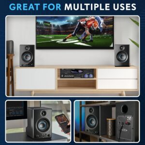 PyleUsa HiFi Active Bookshelf Speaker with Bluetooth - Audio Stereo Monitor Speaker System, 300W, Quality Sound for PC, TV, Desktops, w/USB, Micro SD, RCA Input, Black - PBKSP33BK