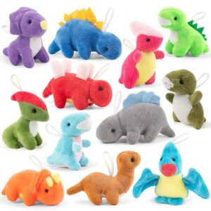 mocoosy 12 pack dinosaur plush set, mini dinosaur stuffed animals bulk for kids tiny dinosaur plush party favors, dinosaur playset keychain plushies toddler birthday party supplies goodie bag stuffers