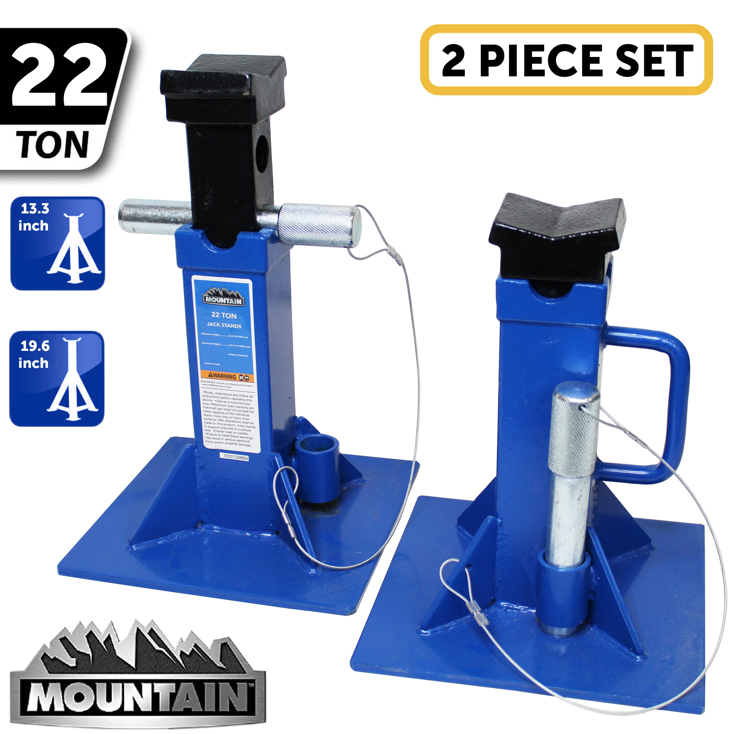 22-Ton HD Locking Pin Jack Stands (Pair)