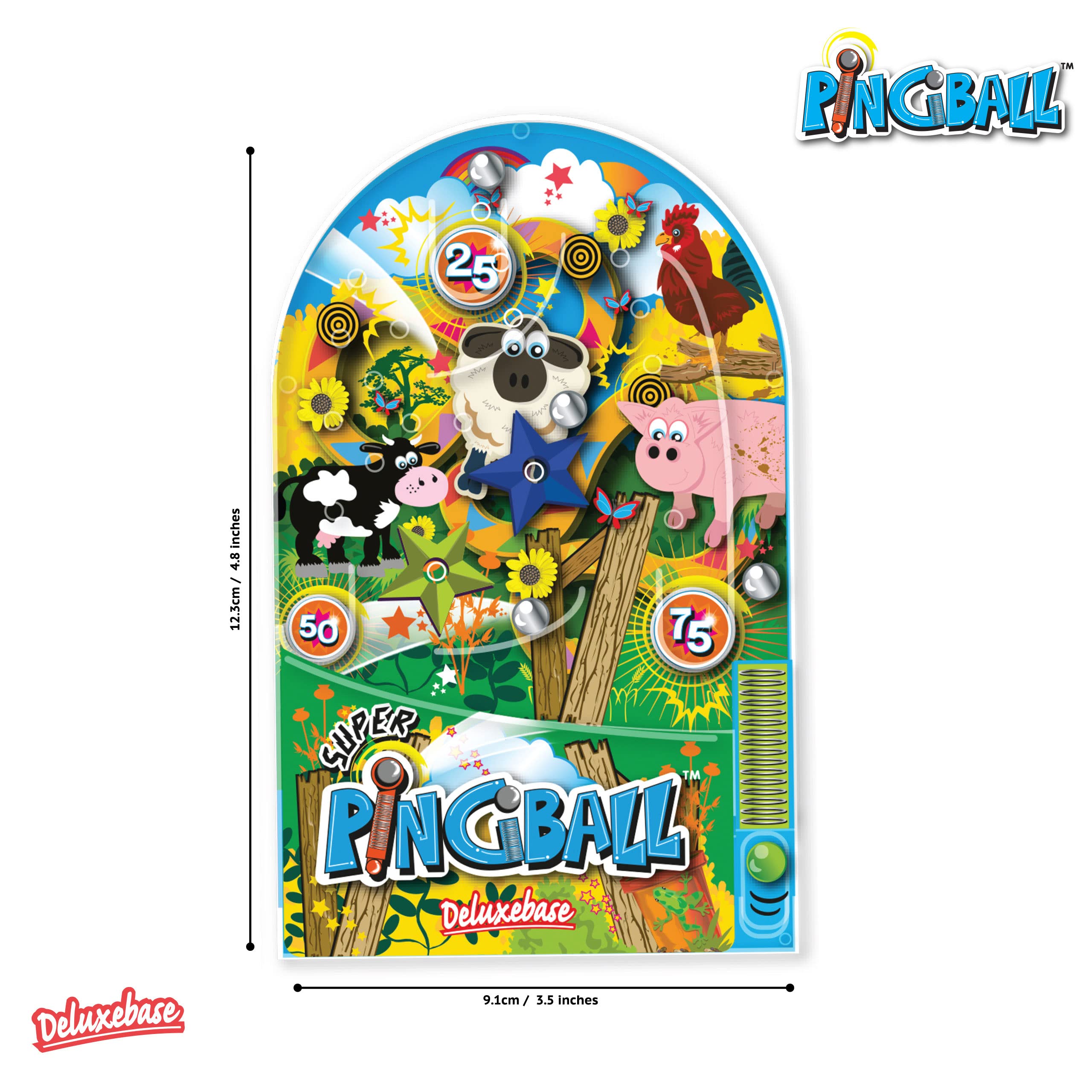 Pingball Farm Travel Game by Deluxebase - Mini Pinball Game, a Classic Retro Handheld Arcade Game. Small Travel Games for Kids are Great Action Games and Reflex Games for Party Favor or Party Bags