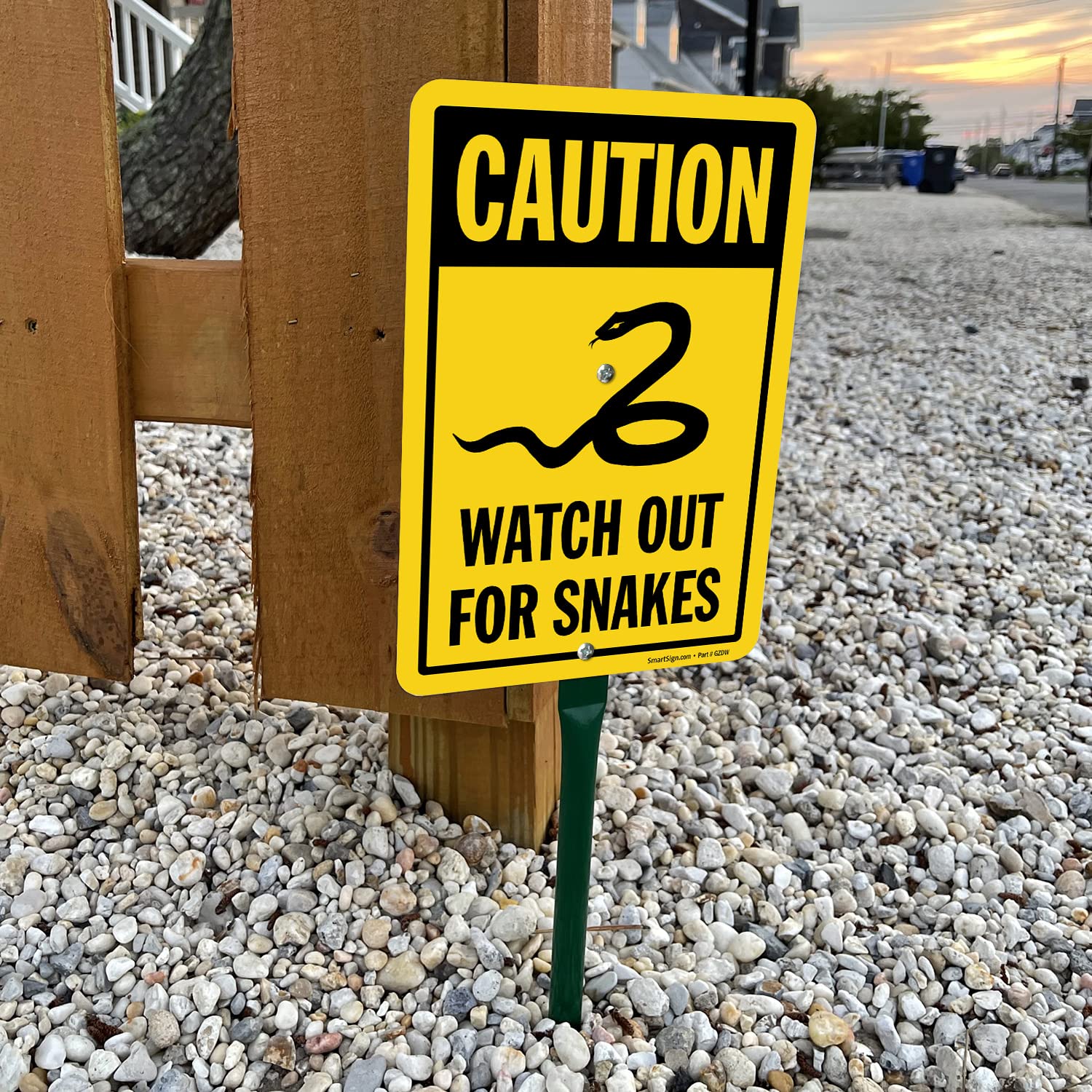 SmartSign 10 x 7 inch “Caution - Watch Out For Snakes” LawnPuppy Yard Sign and 18 inch Stake Kit, 40 mil Laminated Rustproof Aluminum, Black and Yellow, Set of 1, Made in USA