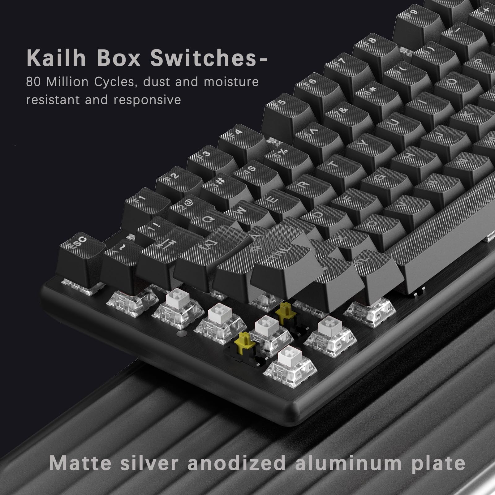 Hexgears G5 2.4G Wireless Mechanical Keyboard 104 Key, Wireless and Type-C Wired Connection, Full-Size, Blue Backlit, Windows and Mac OS Compatible Black Keyboard Kailh Box White Switches