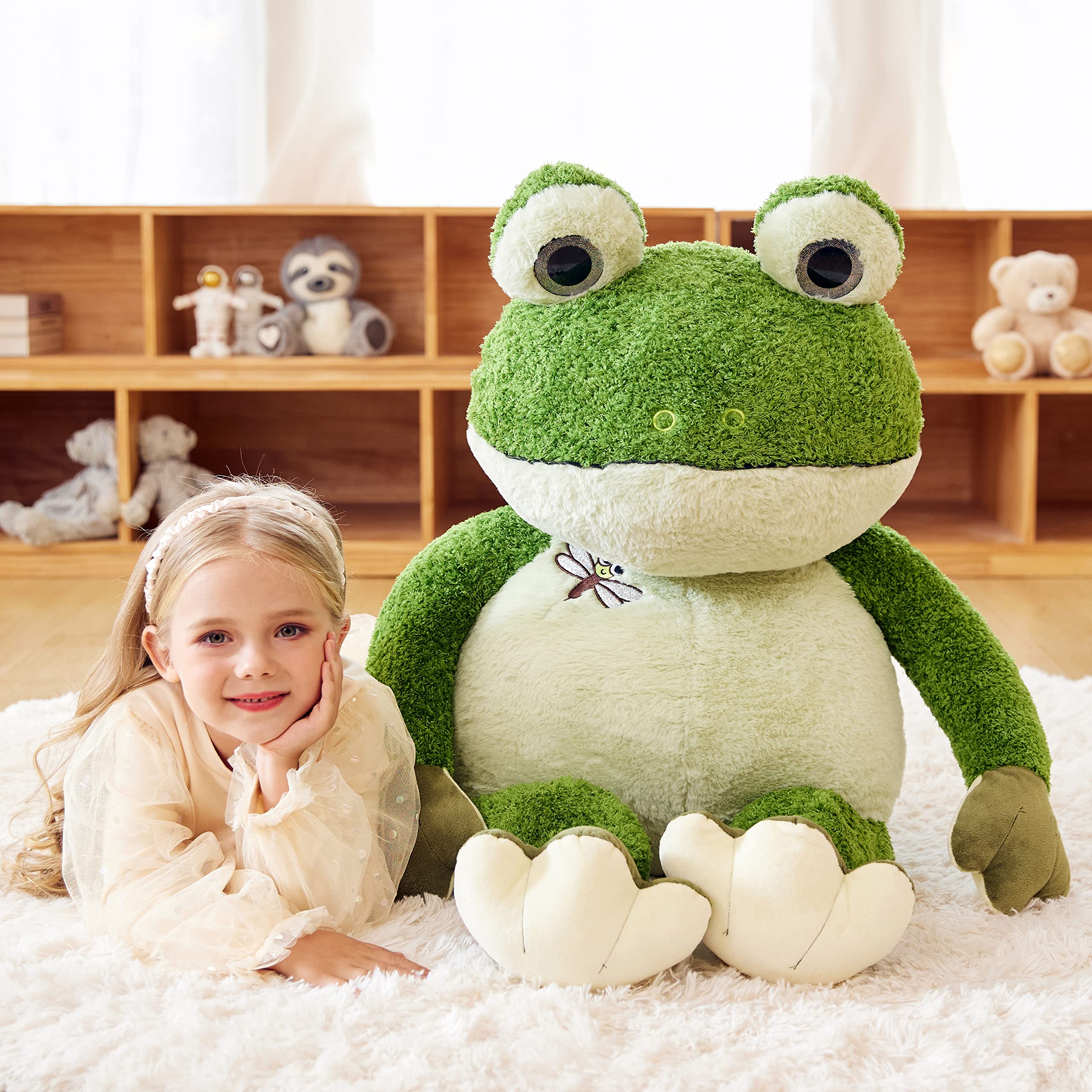 EARTHSOUND Giant Frog Stuffed Animal Plush Toy,Large Frog Jumbo Cute Soft Toys,Big Size Huge Fluffy Plushy Oversized Fat Plushie,Gifts for Kids Girls Boys Girlfriend (30 inches, Green)