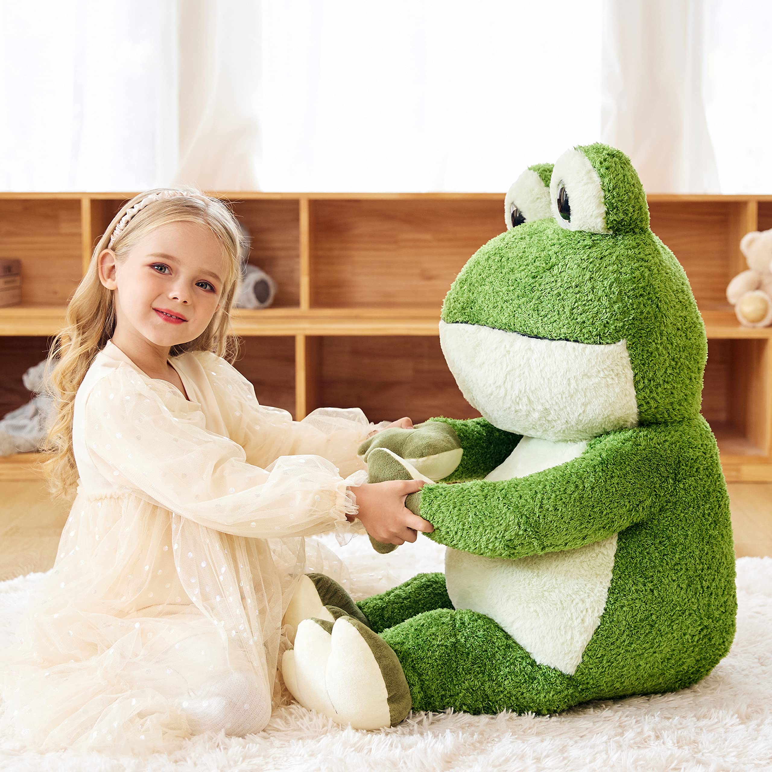 EARTHSOUND Giant Frog Stuffed Animal Plush Toy,Large Frog Jumbo Cute Soft Toys,Big Size Huge Fluffy Plushy Oversized Fat Plushie,Gifts for Kids Girls Boys Girlfriend (30 inches, Green)