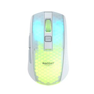 roccat burst pro air lightweight symmetrical optical wireless rgb gaming mouse with 19k dpi optical owl-eye sensor, optical switches, titan wheel, 81-gram weight – white