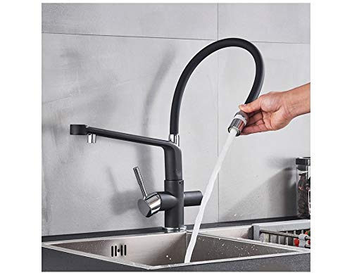 YJRIC Kitchen fau cet Kitchen Water Filter Faucet Kitchen faucets Dual Spout Filter Faucet Mixer 360 Degree Rotation Water Purification Feature Taps,Black