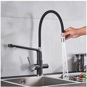 YJRIC Kitchen fau cet Kitchen Water Filter Faucet Kitchen faucets Dual Spout Filter Faucet Mixer 360 Degree Rotation Water Purification Feature Taps,Black