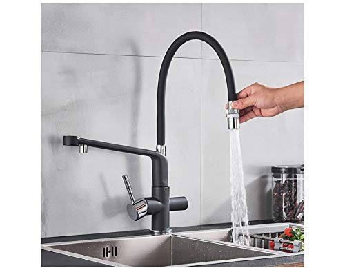 YJRIC Kitchen fau cet Kitchen Water Filter Faucet Kitchen faucets Dual Spout Filter Faucet Mixer 360 Degree Rotation Water Purification Feature Taps,Black