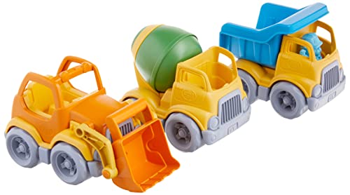 Green Toys Construction Vehicle Includes Scooper, Dumper, Mixer, 1 Character- 3 Pack - 4C