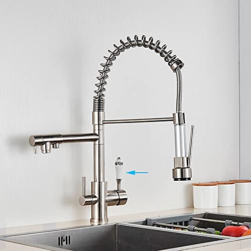 YJRIC Kitchen fau cet Kitchen Water Filter Faucet Kitchen Faucets Three Spout Filter Faucet Mixer 360 Degree Rotation Water Purification Feature Taps,Brushed Nickel A