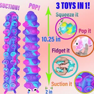 KINIA Squidopop Pop It Baby Toddler Suction Bath Toys Child Fidget Sensory Toy Caterpillar Animal Fidgets (4 Pack, Pop It Squidopop)