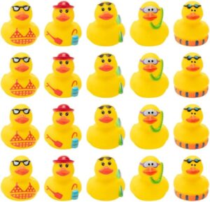 haooryx 20pcs summer beach rubber duckies float bathtub ducky swimming pool toys summer theme novelty funny squeeze ducks for kids birthday party favors prize rewards baby shower bath toys decoration