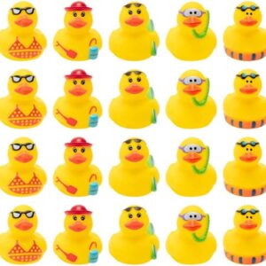 Haooryx 20Pcs Summer Beach Rubber Duckies Float Bathtub Ducky Swimming Pool Toys Summer Theme Novelty Funny Squeeze Ducks for Kids Birthday Party Favors Prize Rewards Baby Shower Bath Toys Decoration