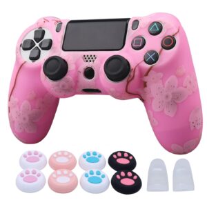 rotomoon sakura silicone controller skins for ps4 with 8 thumb grips, sweat-proof anti-slip controller cover skin protector compatible with playstation 4 slim/pro controller…